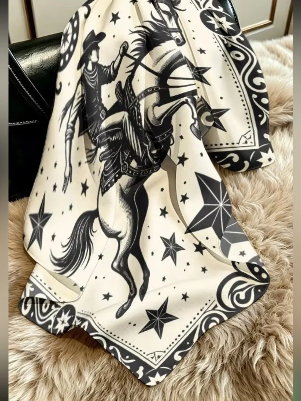 Ride ‘em Cowboy & Horse Graphic Bandana Scarf - Black and White